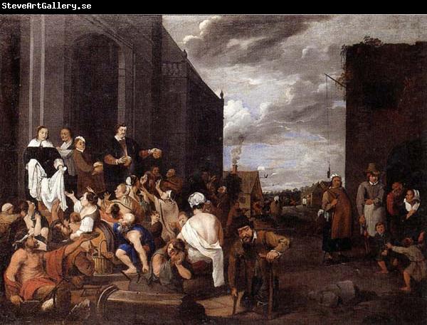 Matthias van Helmont A Lady and gentleman distributing alms to the poor